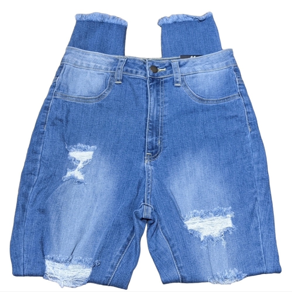 NWT Women's Fashion Nova High Rise Distressed Denim Jeans